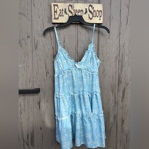 Light Blue Floral Ruffle Dress